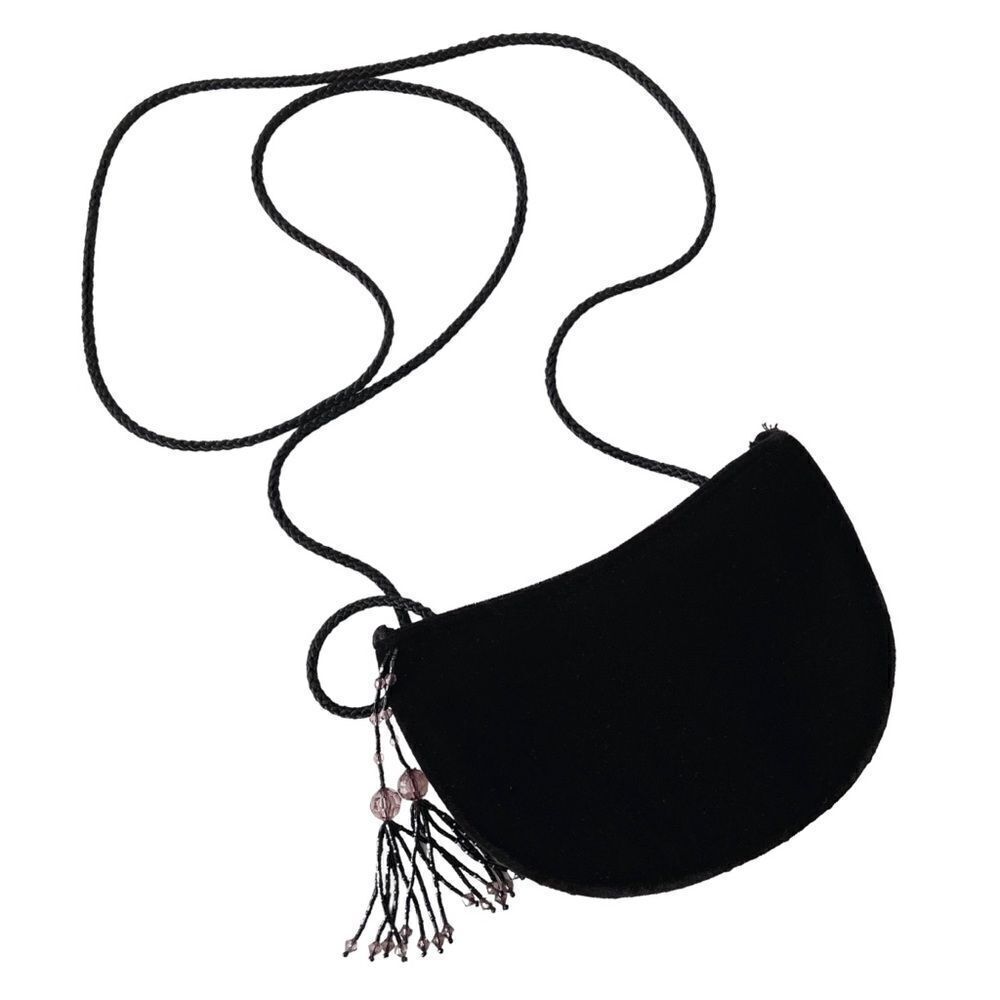 Vintage Nytlites Elegant Boho Black Velvet Mini Sling Bag/Crossbody Bag in OS